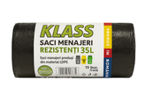 KLASS Home & Horeca – Saci menajeri cu șnur, negri- 35L- 15buc/rola